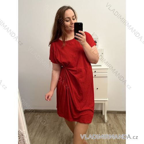 Damen-Übergrößenkleid aus Baumwolle in Übergröße mit kurzen Ärmeln (2XL/3XL EINHEITSGRÖSSE) ITALIAN FASHION IMD23115/DUR Rot