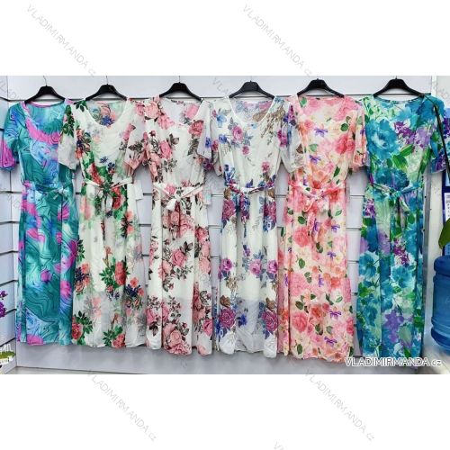 Langes Chiffon-Kurzarmkleid für Damen (S/M ONE SIZE) ITALIAN FASHION IMWGS231048
