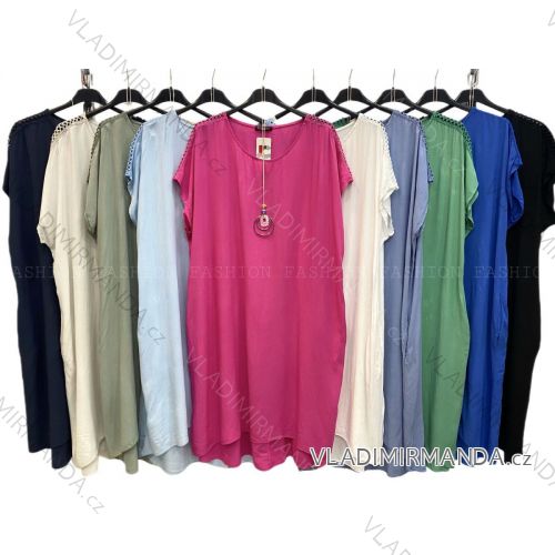 Langes Chiffon-Kurzarmkleid für Damen (S/M ONE SIZE) ITALIAN FASHION IMWGS231048