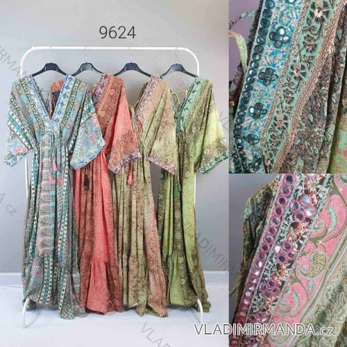 Langes Chiffon-Kurzarmkleid für Damen (S/M ONE SIZE) ITALIAN FASHION IMWGS231048