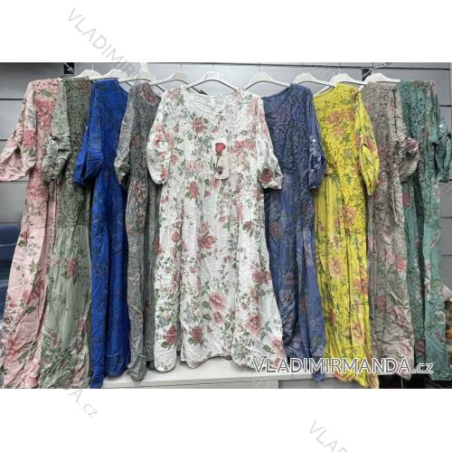 Langes Chiffon-Kurzarmkleid für Damen (S/M ONE SIZE) ITALIAN FASHION IMWGS231048