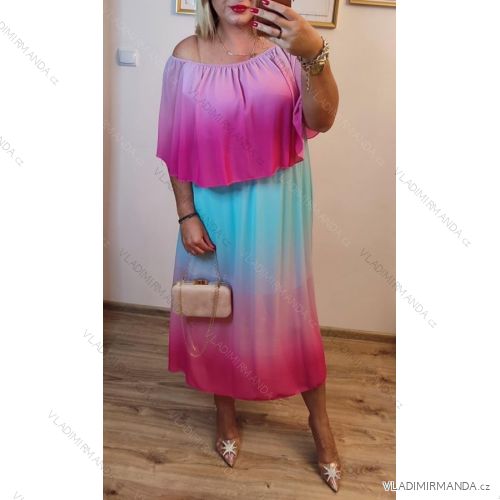 Langes Chiffon-Kurzarmkleid für Damen (S/M ONE SIZE) ITALIAN FASHION IMWGS231048
