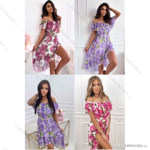 Langes Chiffon-Kurzarmkleid für Damen (S/M ONE SIZE) ITALIAN FASHION IMWGS231048