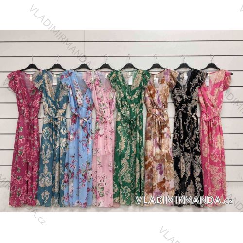 Langes Chiffon-Kurzarmkleid für Damen (S/M ONE SIZE) ITALIAN FASHION IMWGS231048