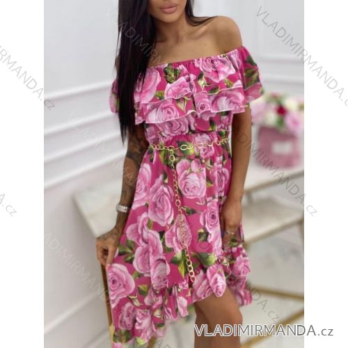 Langes Chiffon-Kurzarmkleid für Damen (S/M ONE SIZE) ITALIAN FASHION IMWGS231048
