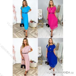 Langes, plissiertes Sommerkleid aus Chiffon mit Gürtel und kurzen Ärmeln für Damen (Einheitsgröße S/M) ITALIAN FASHION IMWGM231412