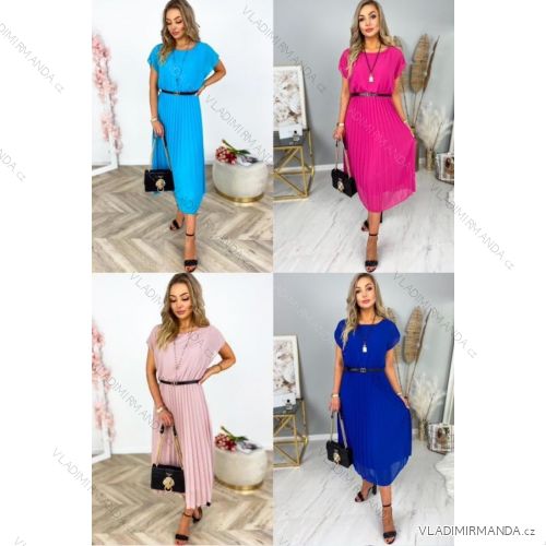 Langes, plissiertes Sommerkleid aus Chiffon mit Gürtel und kurzen Ärmeln für Damen (Einheitsgröße S/M) ITALIAN FASHION IMWGM231412