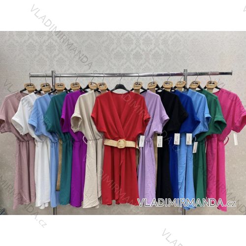Elegantes Damenkleid mit Gürtel und kurzen Ärmeln (S/M EINHEITSGRÖSSE) ITALIAN FASHION IMWKK231494