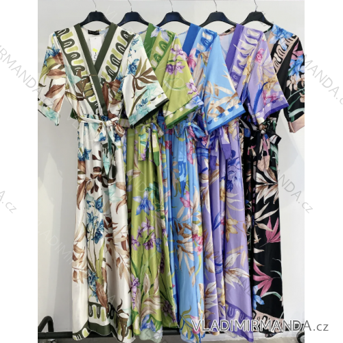 Langes Chiffon-Kurzarmkleid für Damen (S/M ONE SIZE) ITALIAN FASHION IMWGS231048