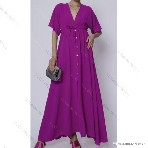 Langes Chiffon-Kurzarmkleid für Damen (S/M ONE SIZE) ITALIAN FASHION IMWGS231048