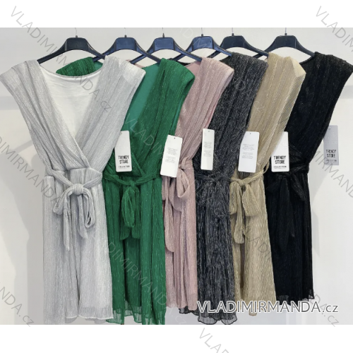 Langes Chiffon-Kurzarmkleid für Damen (S/M ONE SIZE) ITALIAN FASHION IMWGS231048