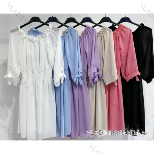 Langes Chiffon-Kurzarmkleid für Damen (S/M ONE SIZE) ITALIAN FASHION IMWGS231048