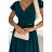 425-1 MATILDE Kleid mit Ausschnitt und kurzen Ärmeln - grün