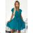 424-1 Chiffon-Faltenkleid mit Ausschnitt und Rüschen - Meeresfarbe