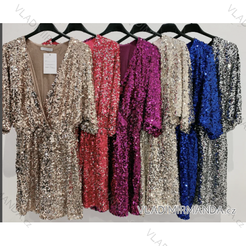 Langes Chiffon-Kurzarmkleid für Damen (S/M ONE SIZE) ITALIAN FASHION IMWGS231048