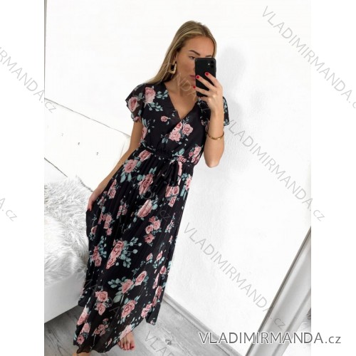 Šaty košilové dlouhý rukáv dámské (S/M ONE SIZE) ITALSKÁ MÓDA IMWB22192 S/M schwarz
