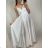 Langes trägerloses Sommerkleid für Damen aus Satin (S/M EINHEITSGRÖSSE) ITALIAN FASHION IMM22360 weiß