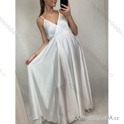 Langes trägerloses Sommerkleid für Damen aus Satin (S/M EINHEITSGRÖSSE) ITALIAN FASHION IMM22360 weiß