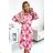449-5 CARLA Plissee-Midikleid mit Knöpfen und langen Ärmeln - dunkelrosa Blumen auf weißem Grund