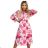 449-5 CARLA Plissee-Midikleid mit Knöpfen und langen Ärmeln - dunkelrosa Blumen auf weißem Grund