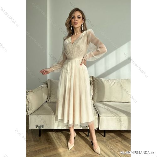 Damen Plus Size (42-46) langes elegantes ärmelloses Partykleid POLISH FASHION PMLBC23265-10 béžová 40