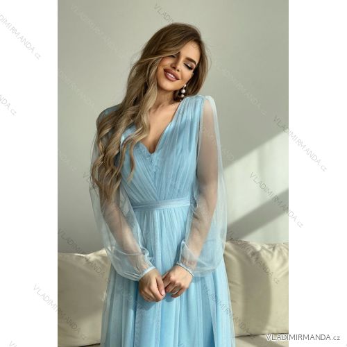 Damen Plus Size (42-46) langes elegantes ärmelloses Partykleid POLISH FASHION PMLBC23265-10 hellblau 42