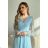 Damen Plus Size (42-46) langes elegantes ärmelloses Partykleid POLISH FASHION PMLBC23265-10 hellblau 42