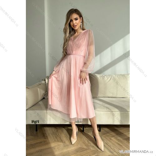 Damen Plus Size (42-46) langes elegantes ärmelloses Partykleid POLISH FASHION PMLBC23265-10 hellrosa 34