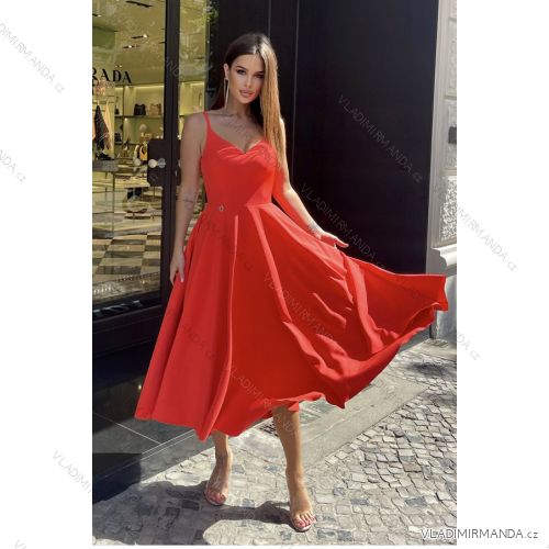 Damen Plus Size (42-46) langes elegantes ärmelloses Partykleid POLISH FASHION PMLBC23265-10 rot 40