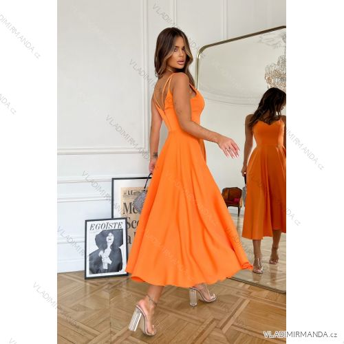 Damen Plus Size (42-46) langes elegantes ärmelloses Partykleid POLISH FASHION PMLBC23265-10 oranžová 36
