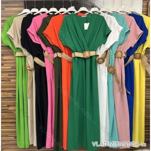 Kleid lang elegant mit Gürtel Kurzarm Damen gestreift (S/M Einheitsgröße) ITALIAN FASHION IMWD231755