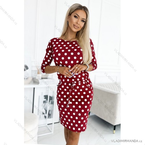 13-156 Sportkleid mit Einfassung und Taschen - Burgund + Tupfen