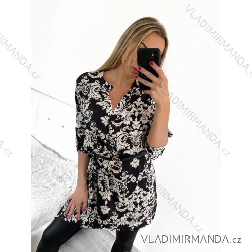 Elegantes Damen-Hemdkleid mit Gürtel und langen Ärmeln (S/M/L ONE SIZE) ITALIAN FASHION IMWCC231503 M / L schwarz