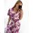 Langes, plissiertes Chiffon-Gürtelkleid für Damen mit kurzen Ärmeln (S/M EINHEITSGRÖSSE) ITALIAN FASHION IM42311331