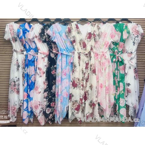 Langes Sommerkleid aus Chiffon mit kurzen Ärmeln für Damen (Einheitsgröße S/M) ITALIAN FASHION IMWGM231807