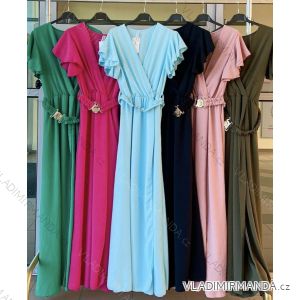 Langes Chiffon-Kurzarmkleid für Damen (S/M ONE SIZE) ITALIAN FASHION IMWGS231048