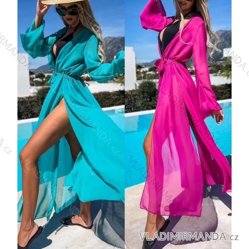 Langes Chiffon-Kurzarmkleid für Damen (S/M ONE SIZE) ITALIAN FASHION IMWGS231048