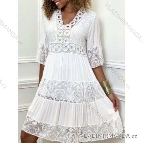 Elegantes Spitzenkleid mit 3/4-langen Ärmeln für Damen (Einheitsgröße S/M) ITALIAN FASHION IMWGS231830