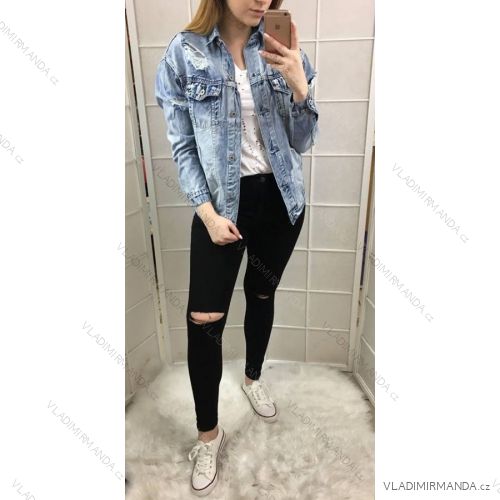 Jeansjacke Oversize Damen (xs-l) italienische Mode IMT19040 XS blau