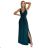467-1 LOUISE langes Brokatkleid mit Ausschnitt und Beinschlitz – grün