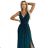 467-1 LOUISE langes Brokatkleid mit Ausschnitt und Beinschlitz – grün