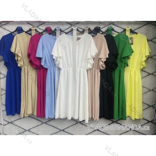 Damen-Sommerkleid aus Chiffon mit kurzen Ärmeln und Gürtel (Einheitsgröße S/M) ITALIAN FASHION IMWD231859