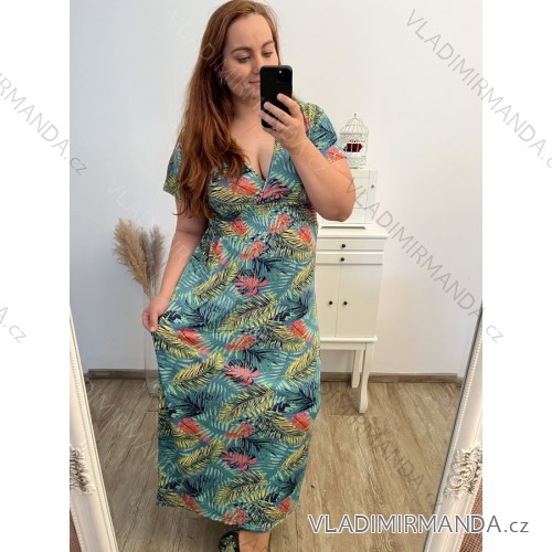 Damen Lang Kurzarm Kleid (S / M ONE SIZE) FRENCH FASHION FMB21008 L/XL grün