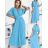 Langes Sommerkleid für Damen mit Faltengürtel und kurzen Ärmeln (S/M EINHEITSGRÖSSE) ITALIAN FASHION IMWGB231995