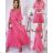 Langes Sommerkleid für Damen mit Faltengürtel und kurzen Ärmeln (S/M EINHEITSGRÖSSE) ITALIAN FASHION IMWGB231995