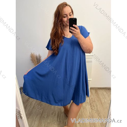 Šaty s páskem krátký rukáv dámské nadrozměr (XL/2XL ONE SIZE) ITALSKÁ MÓDA IMBM23019
