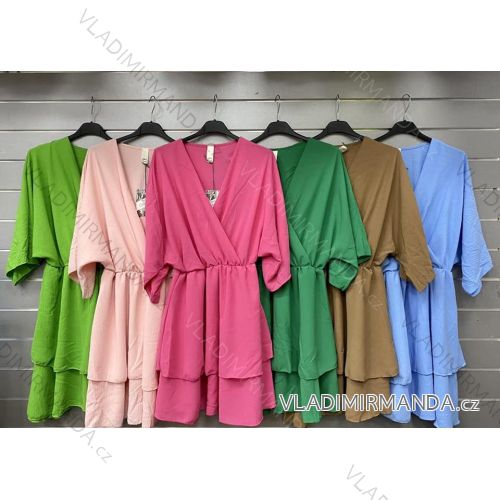 Langes Chiffon-Kurzarmkleid für Damen (S/M ONE SIZE) ITALIAN FASHION IMWGS231048