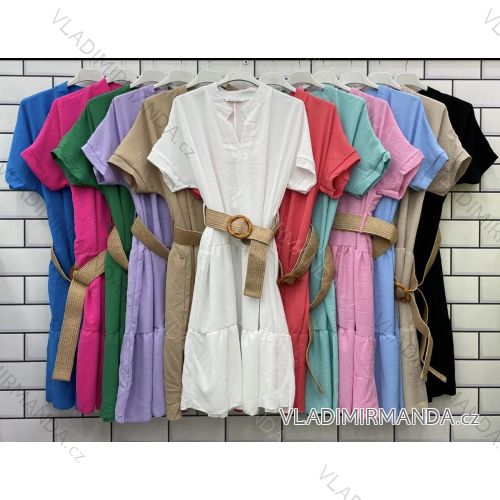 Damen-Sommerkleid mit Gürtel, kurzärmelig (S/M Einheitsgröße) ITALIAN FASHION IMWPO232048