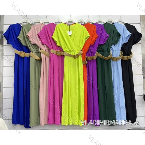 Langes Sommerkleid für Damen mit Gürtel und kurzen Ärmeln (S/M Einheitsgröße) ITALIAN FASHION IMWE232060