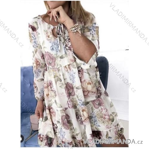 Langes Chiffon-Kurzarmkleid für Damen (S/M ONE SIZE) ITALIAN FASHION IMWGM23456